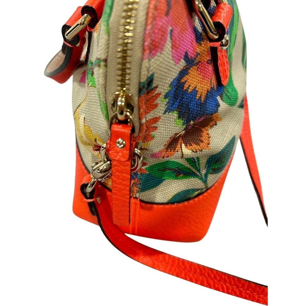 Vintage Kate Spade Grove Court 2012 Floral Canvas Orange Leather Satchel Bag - Picture 5 of 10